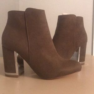 Dark olive suede heeled boots